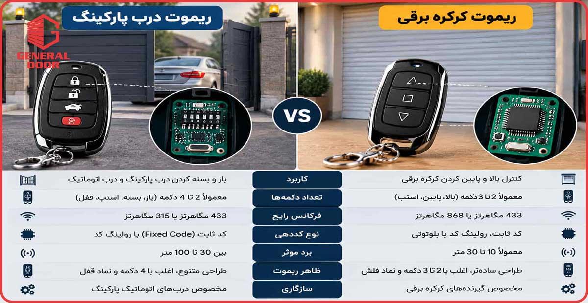 مقایسه ریموت درب پارکینگ و ریموت کرکره برقی