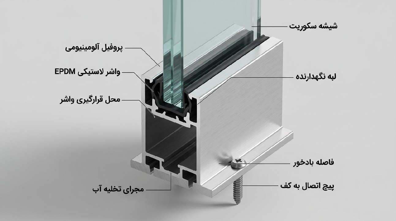 جزئیات پروفیل نرده شیشهای فریم لس