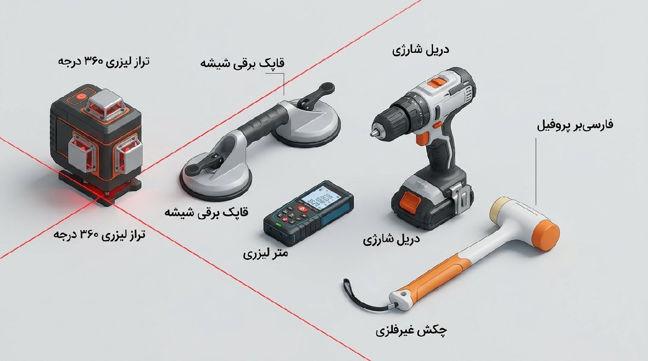 ابزارهای تخصصی لازم برای نصب پروفیل شیشه سکوریت